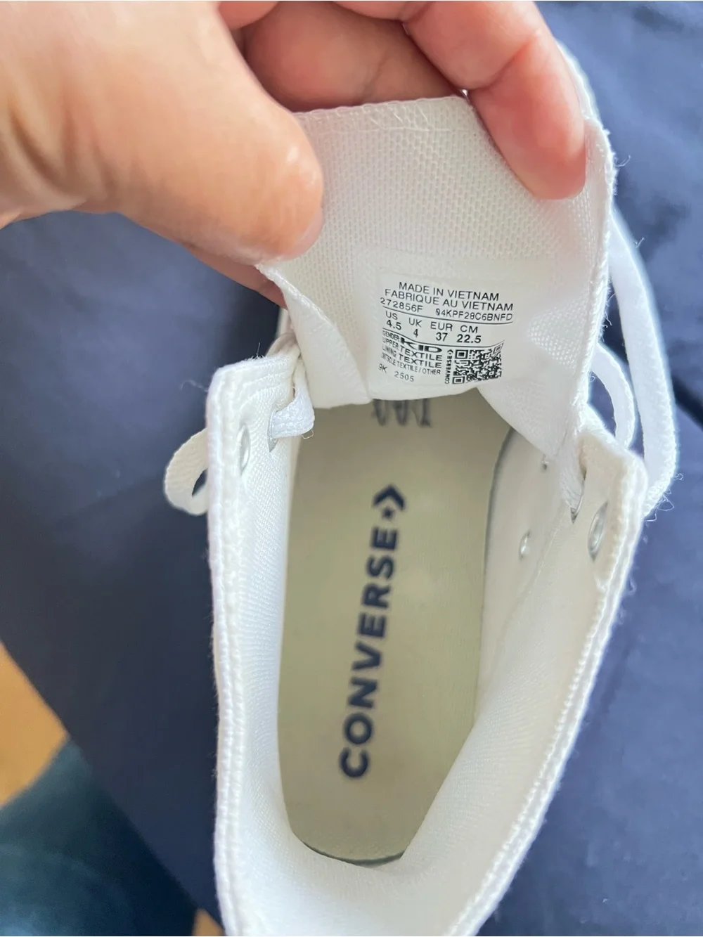 Converse White High-Top Canvas Sneakers with Navy Insole Logo